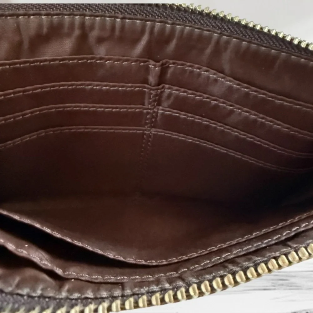 Coach Zippy Brown Jacquard Canvas Wristlet Wallet